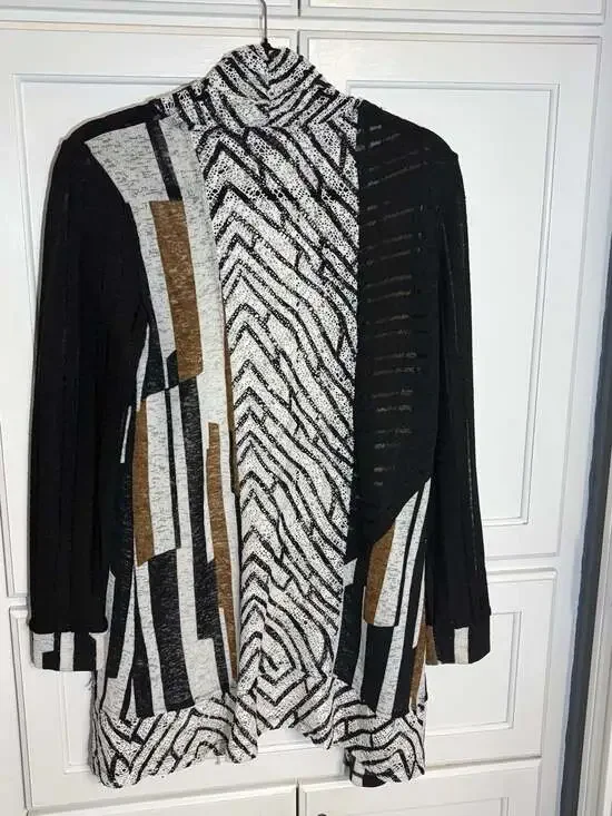 Chico's Travelers Collection Geometric Mixed Print Open Front Draped Cardigan XS - Picture 7 of 7
